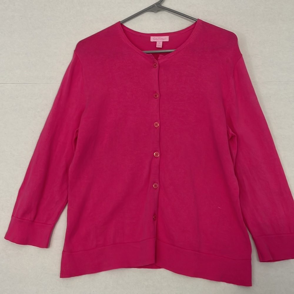 Lilly Pulitzer Sweater, Button Front Cardigan, Cotton, Barbie Pink, XL